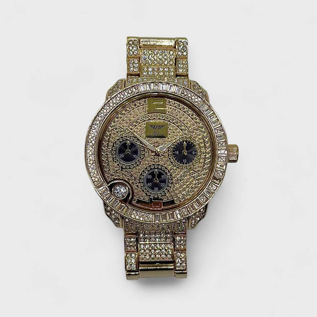 NY London Round Silver Crystals Watch gold/black - Shop-Tetuan