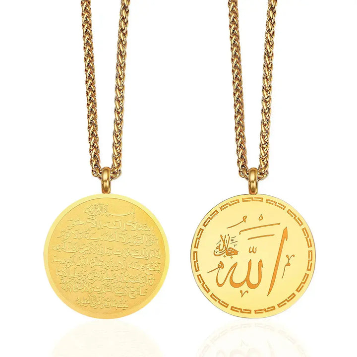 Round Islamic Chain Pendant Necklace steel/gold - Shop-Tetuan
