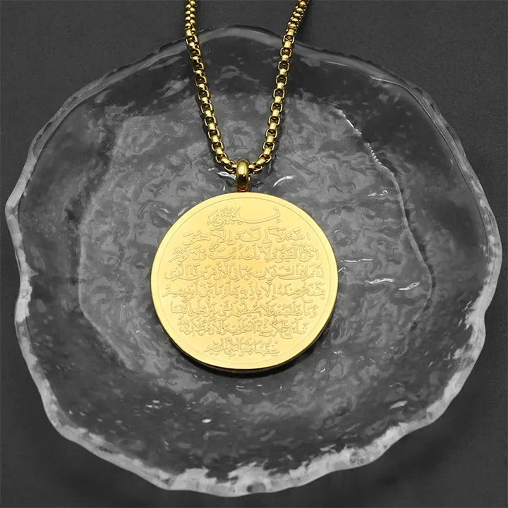 Round Islamic Chain Pendant Necklace steel/gold - Shop-Tetuan