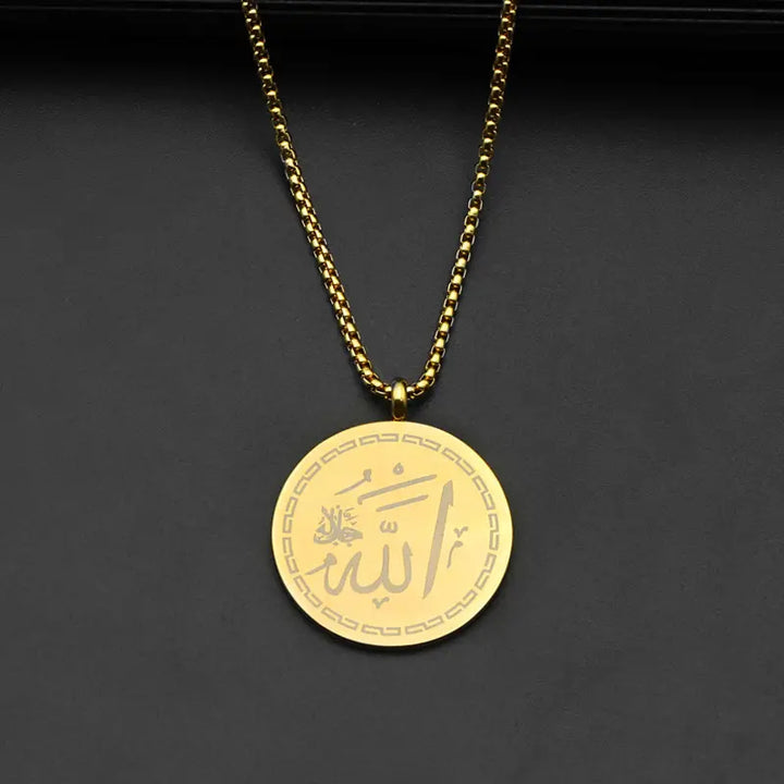 Round Islamic Chain Pendant Necklace steel/gold - Shop-Tetuan