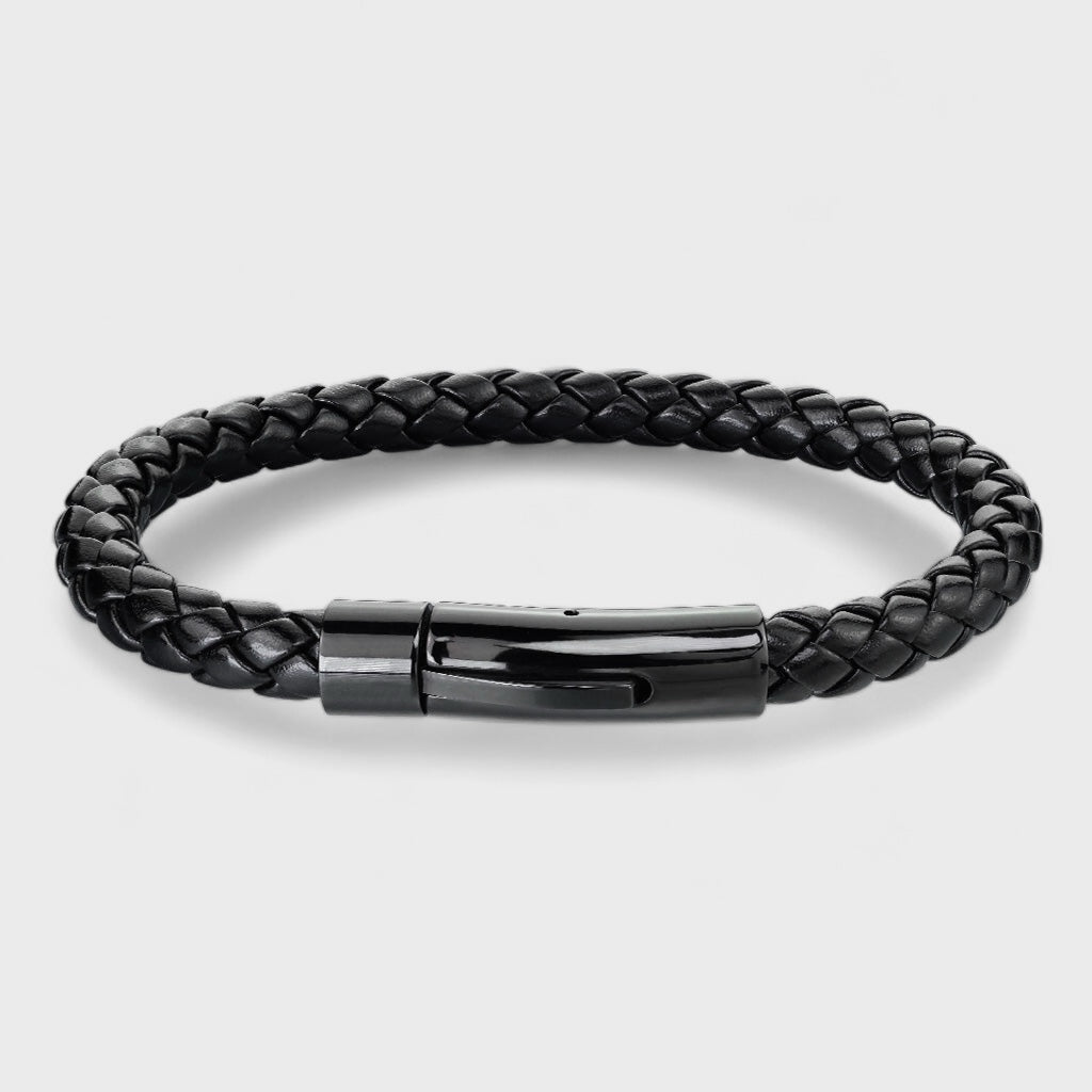 Bolo braided leather bracelet IP black/black - Shop-Tetuan