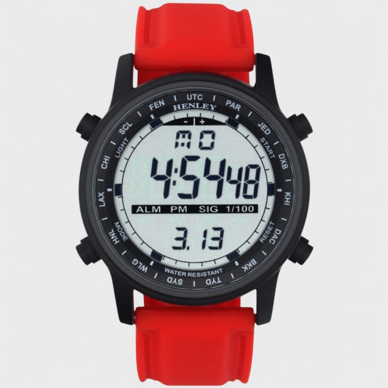 Henley Round Multi Functional Silicone Strap Watch red - Shop-Tetuan