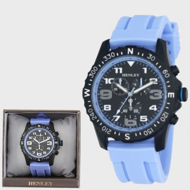 Henley Sports Silicone Multi Eye Watch black/lt.blue - Shop-Tetuan