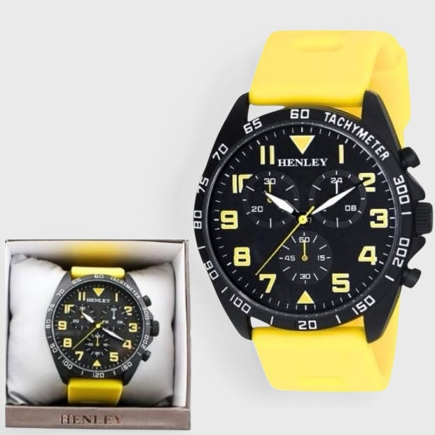 Henley Sports Polished Silicone Multi Eye Watch black/yellow - Shop-Tetuan
