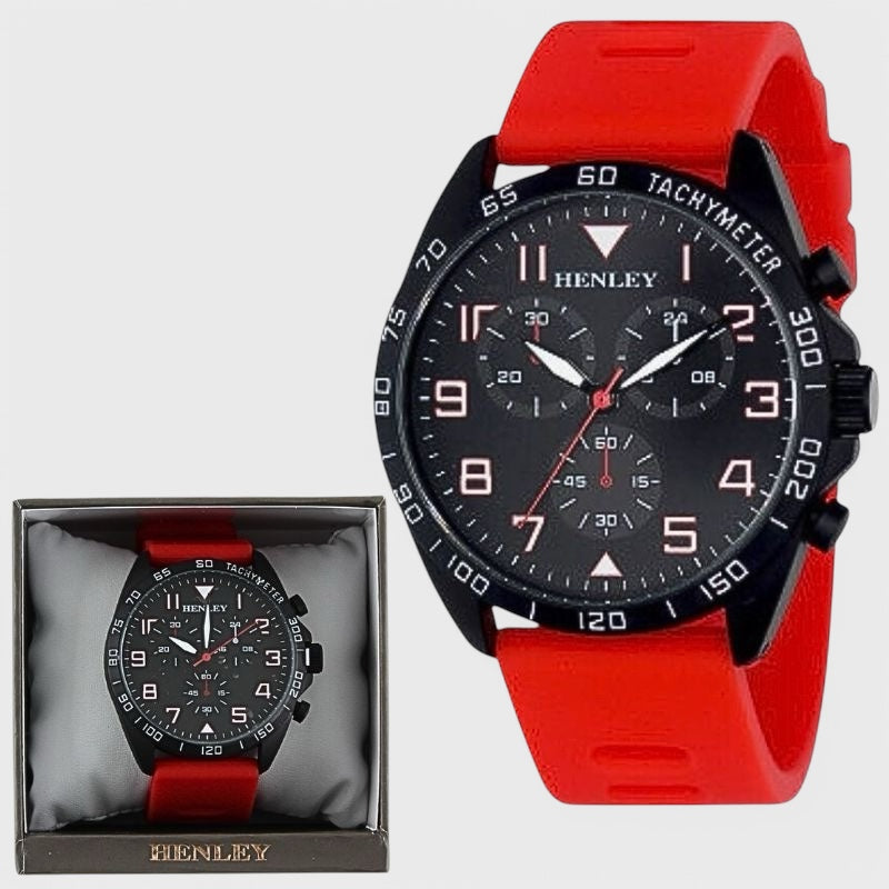 Henley Sports Polished Silicone Multi Eye Watch black/red - Shop-Tetuan