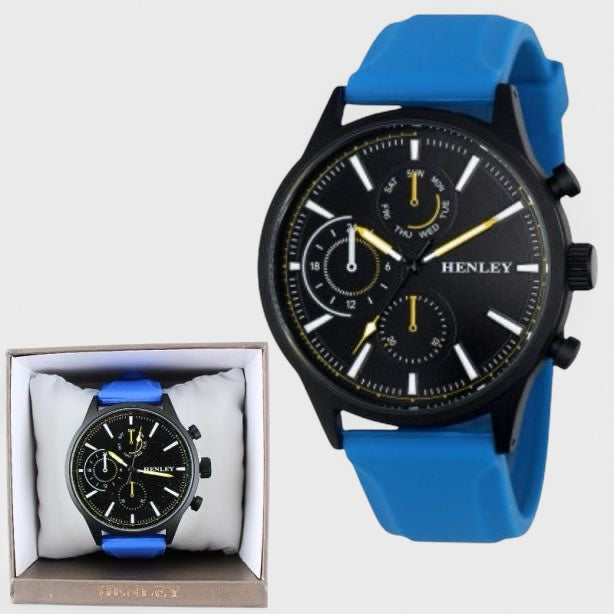 Henley Large Sports Silicone Watch black/blue - Shop-Tetuan