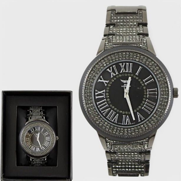 NY London Bling Metal Bracelet Watch gun black - Shop-Tetuan