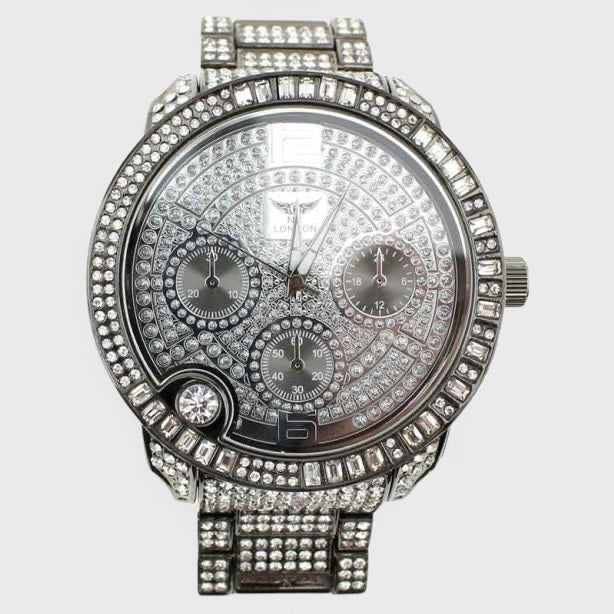NY London Round Silver Crystals Watch gun - Shop-Tetuan