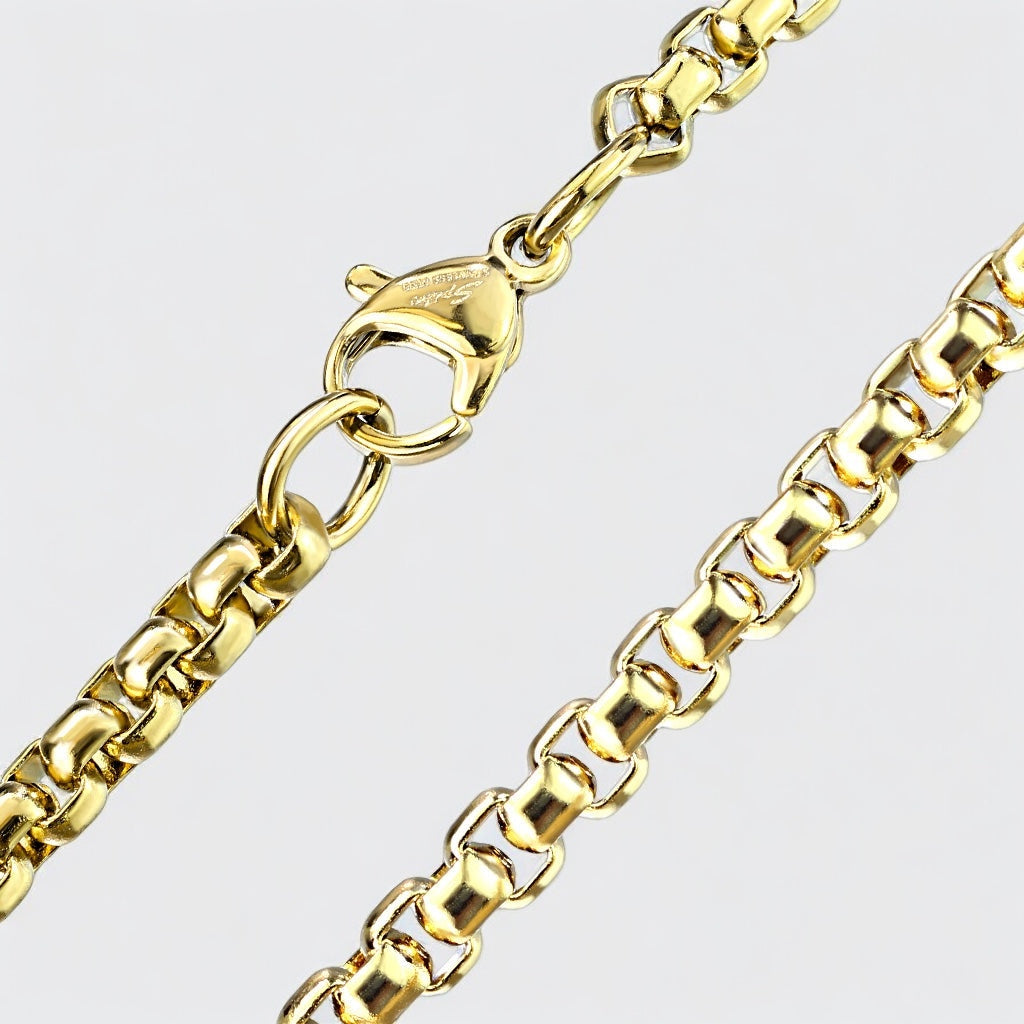 Round Box Chain Necklace with Lobster Clasp Stainless Steel/Gold - Shop-Tetuan