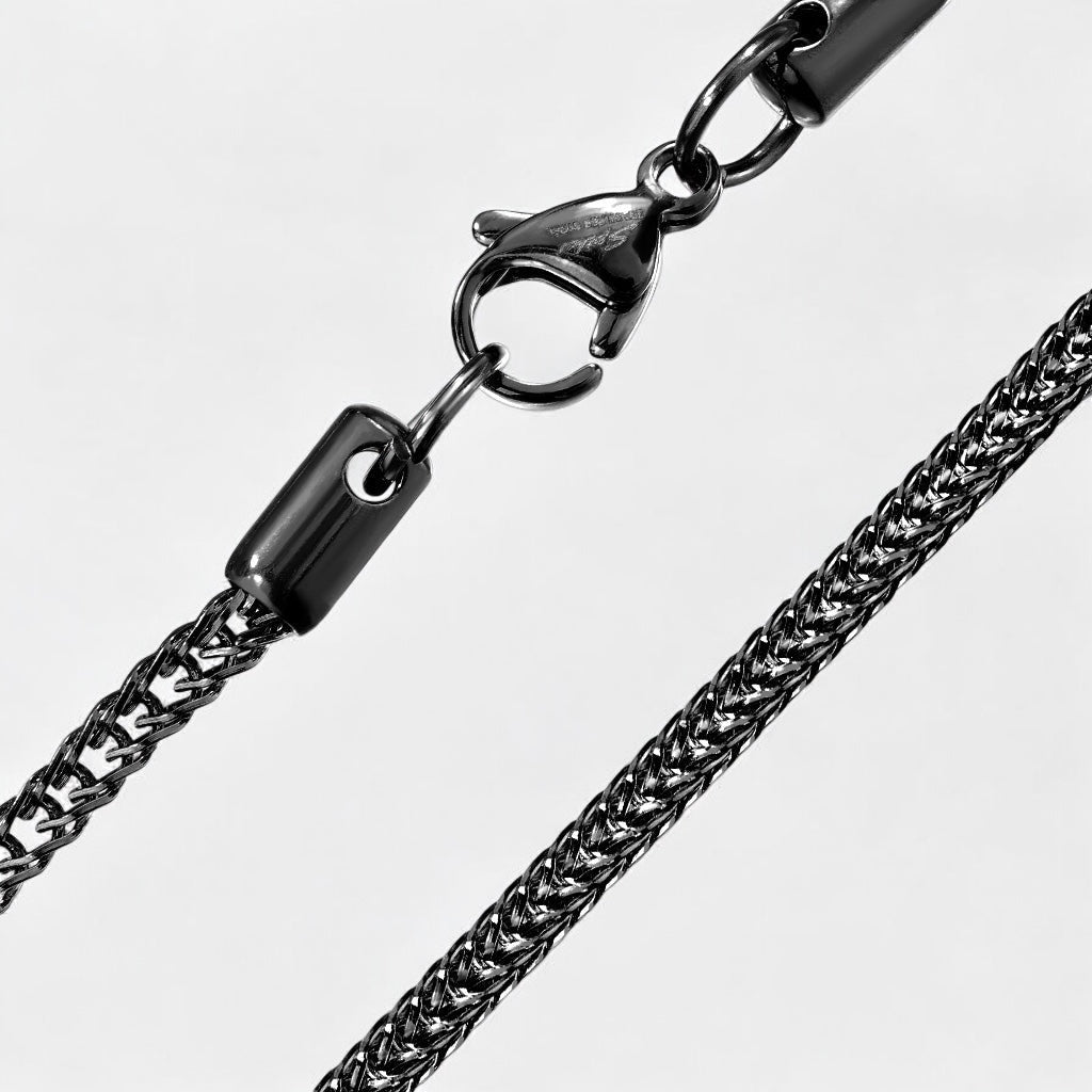Stainless Steel Square Wheat Chain Necklace with Lobster Clasp Black - Shop-Tetuan