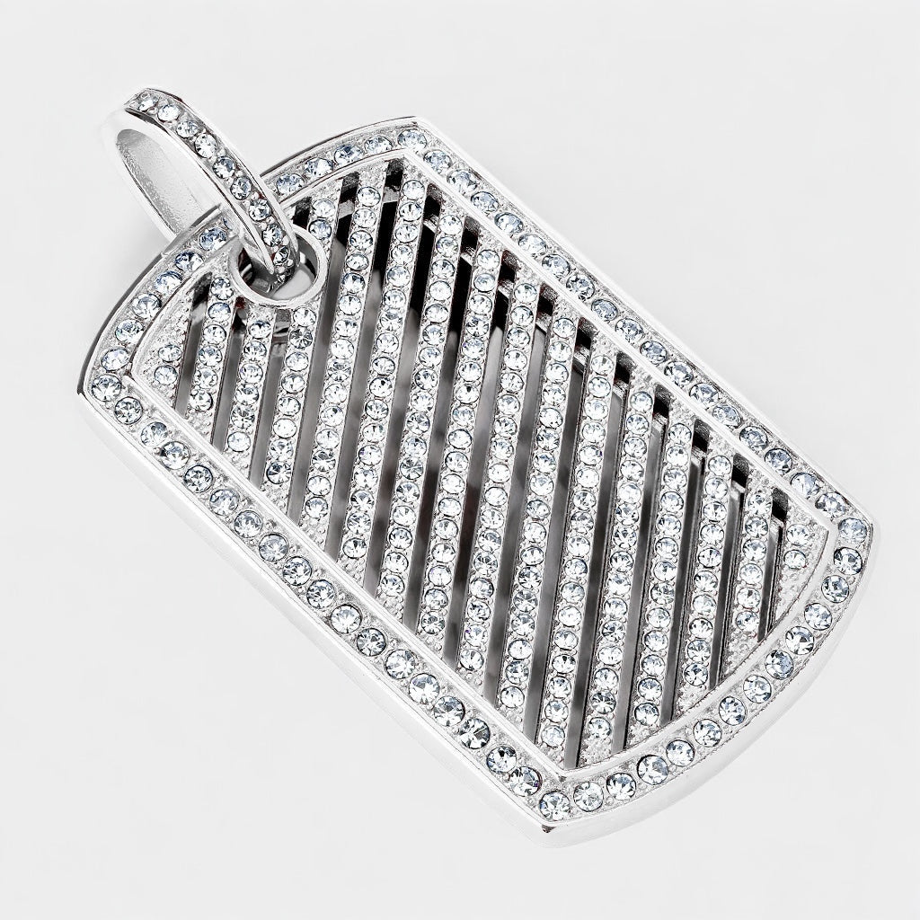 Diagonally Lined CZ with Paved CZ Outline Dog Tag Pendant - Shop-Tetuan