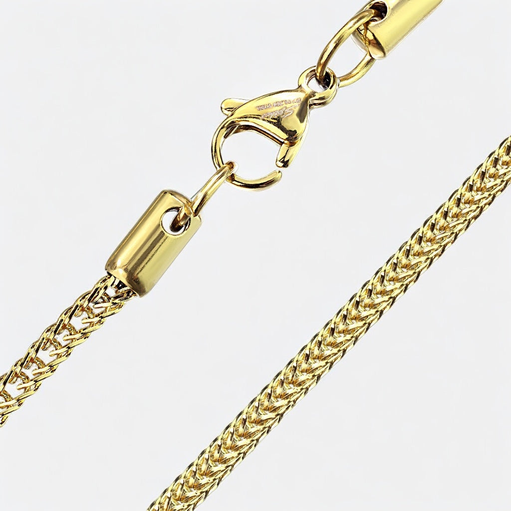 Stainless Steel Square Wheat Chain Necklace with Lobster Clasp Gold - Shop-Tetuan