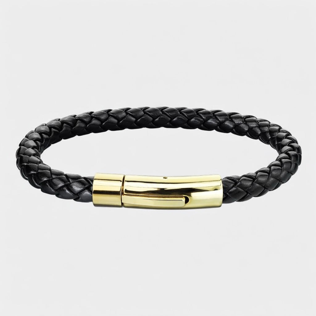Bolo braided leather bracelet black/gold - Shop-Tetuan