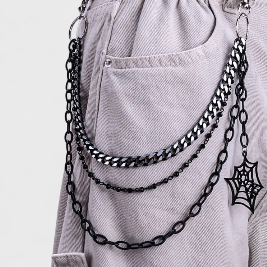 Metal Triple Key Chain with Cobweb & Spider Attachment black - Shop-Tetuan