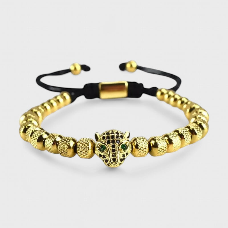 Leopard Head Mesh Bead Braided Bracelet gold - Shop-Tetuan