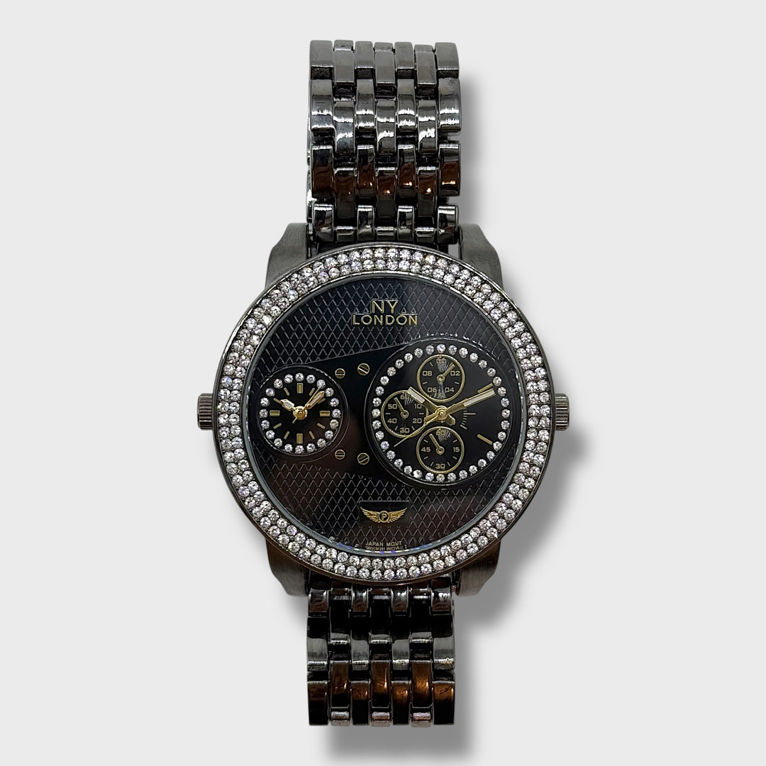 NY London Large Round Metal Bracelet Watch gun - Shop-Tetuan