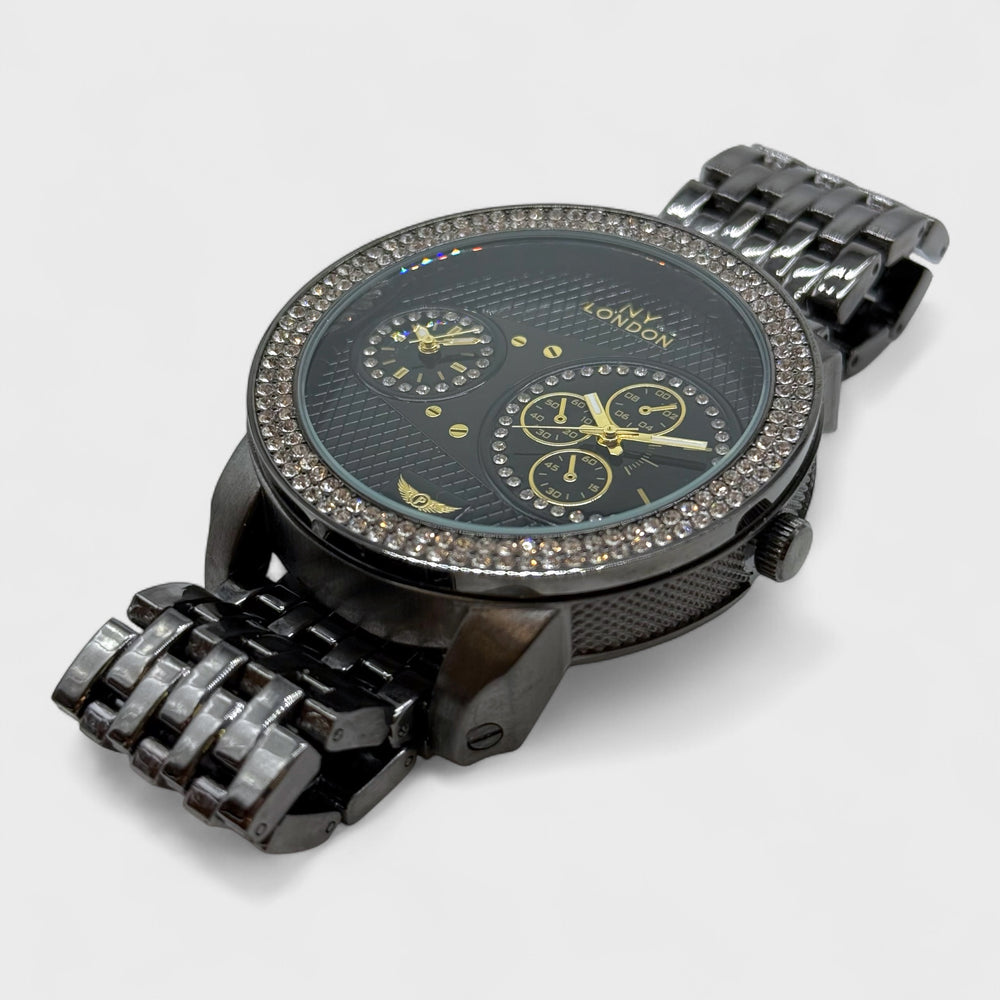 NY London Large Round Metal Bracelet Watch gun - Shop-Tetuan