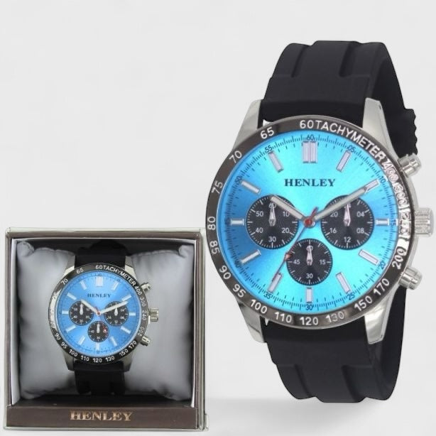 Henley Polished Sports Silicone Watch silver/blue - Shop-Tetuan