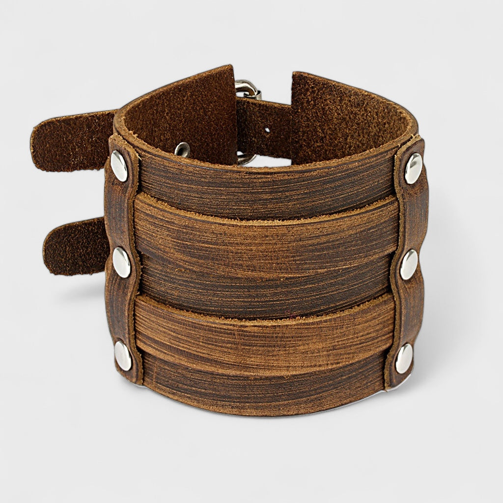 Wide Double Buckle Adjustable Leather Bracelets brown - Shop-Tetuan