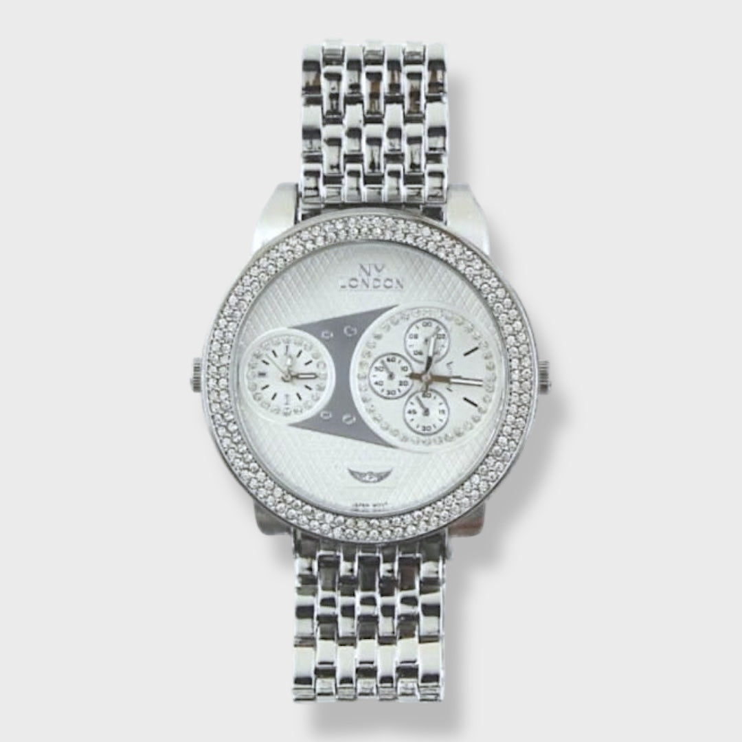 NY London Large Round Metal Bracelet Watch silver - Shop-Tetuan