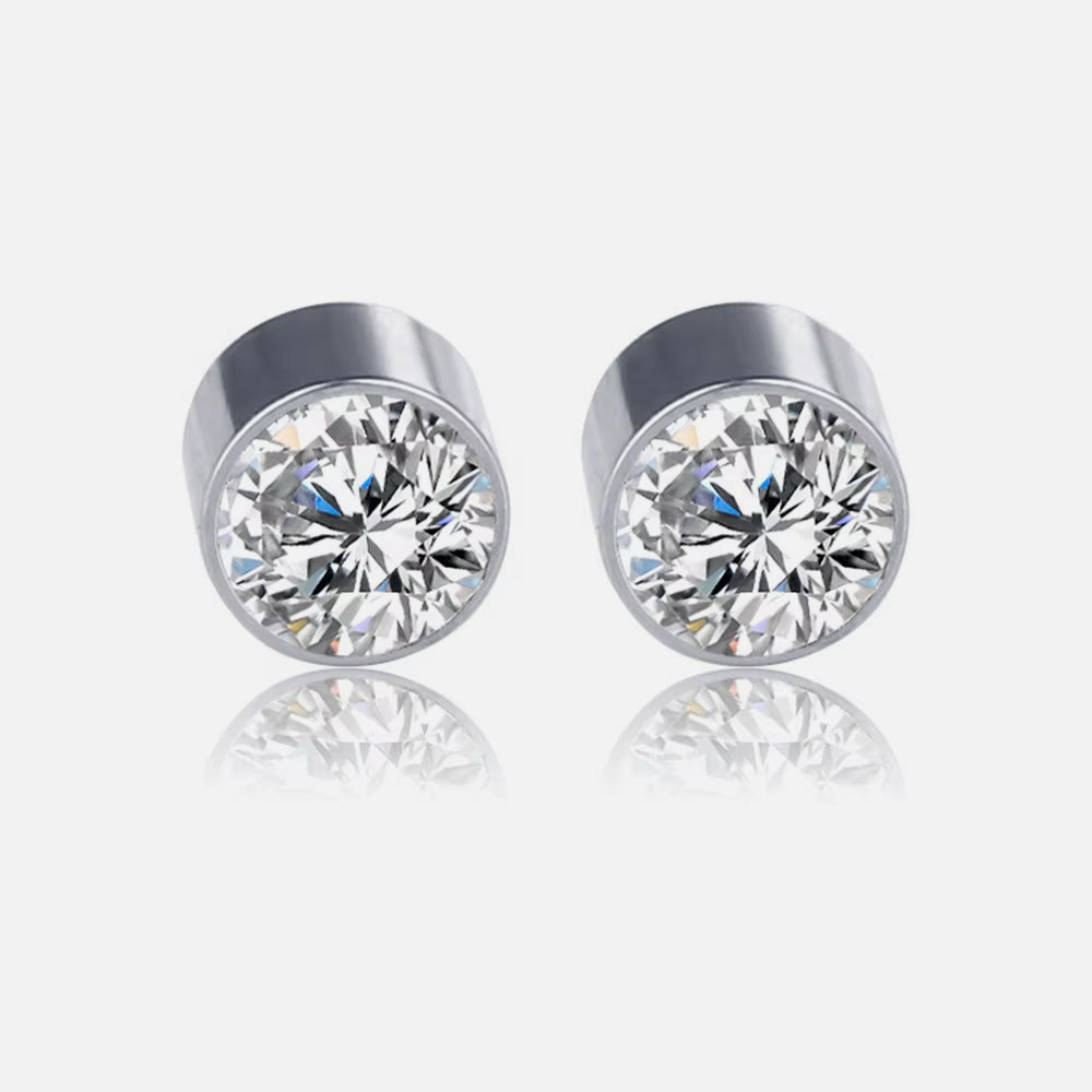 Magnetic Round Crystal Diamond Earrings Steel 6mm