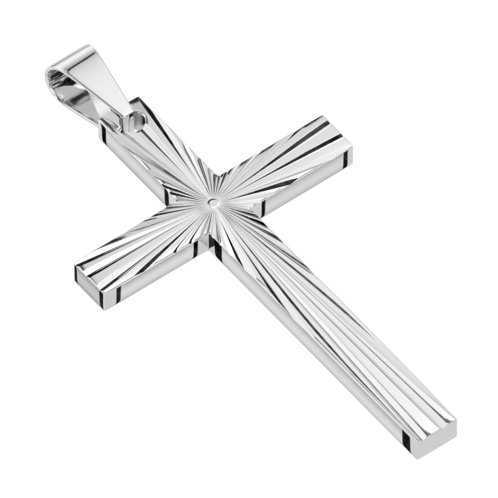 Engraved Starburst Cross Pendant Necklace steel - Shop-Tetuan