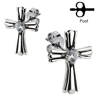 Royal Cross with Clear CZ Center Stud Earring 316L Stainless Steel - Shop-Tetuan
