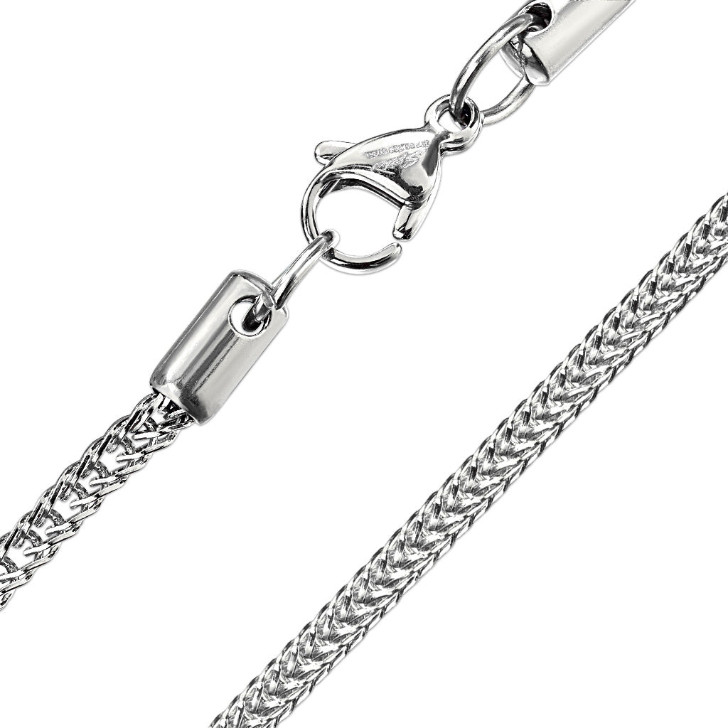 Stainless Steel Square Wheat Chain Necklace with Lobster Clasp Steel - Shop-Tetuan
