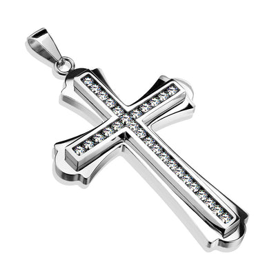 Layered Cross with Multi-CZ 316L Stainless Steel Pendant - Shop-Tetuan