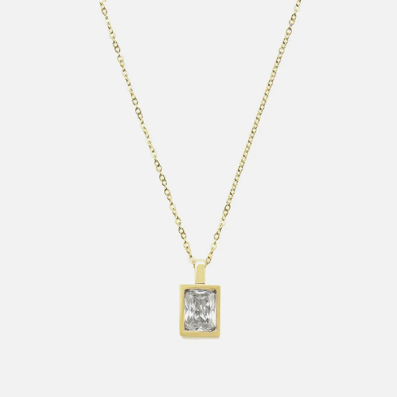 Simple Square Gemstone Pendant Necklace gold/clear - Shop-Tetuan