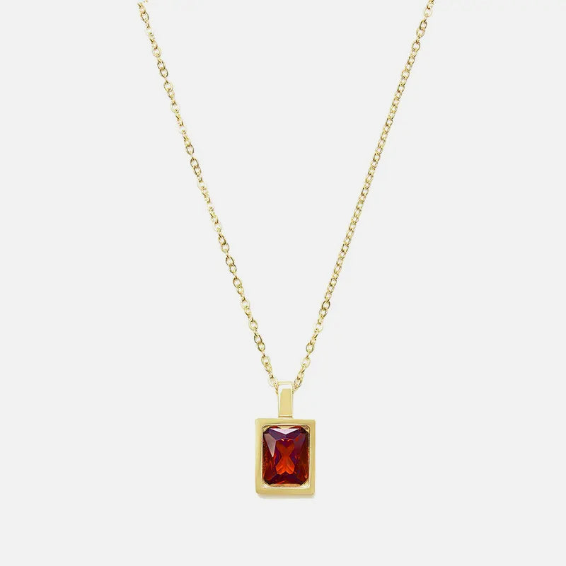 Simple Square Gemstone Pendant Necklace gold/red - Shop-Tetuan