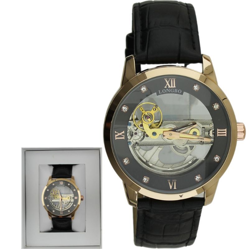 Longbo Men's Automatic Watch with Leather Strap rose/black - Shop-Tetuan