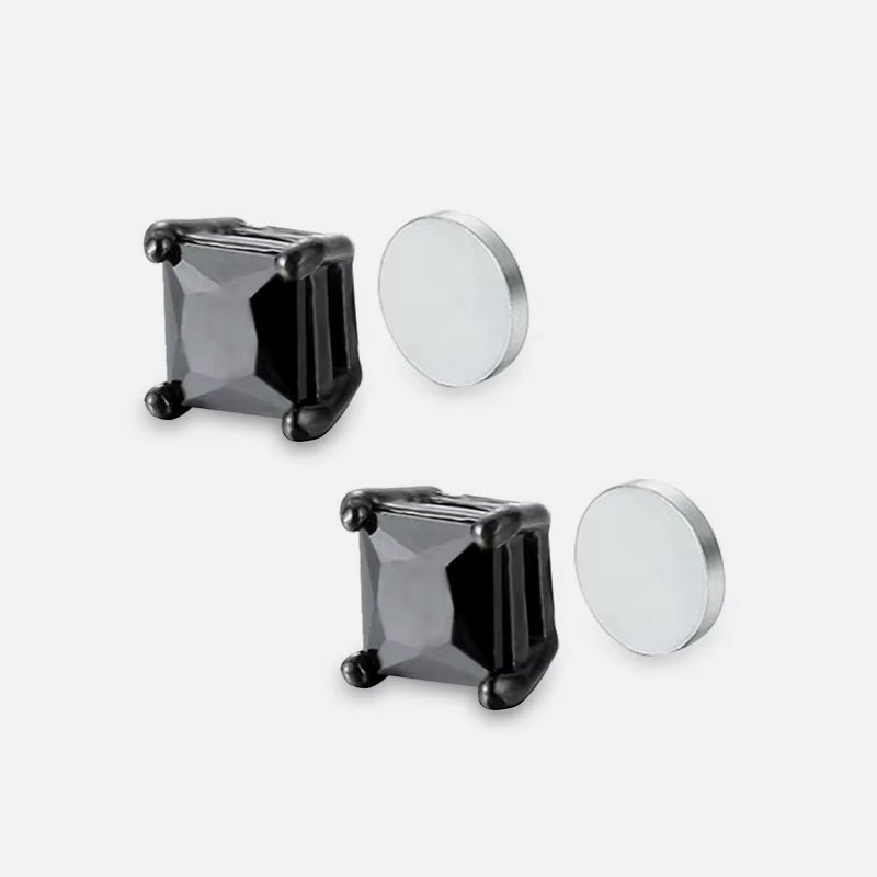 Magnetic Square Diamond Earrings Steel black 6mm