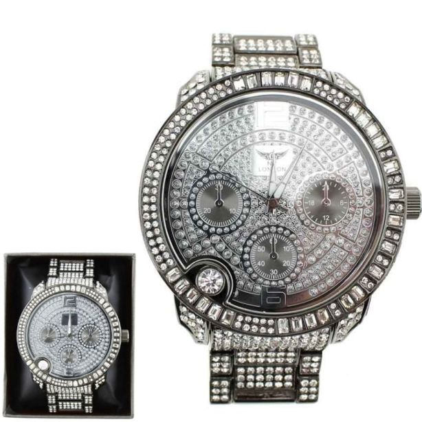 NY London Round Silver Crystals Watch gun - Shop-Tetuan