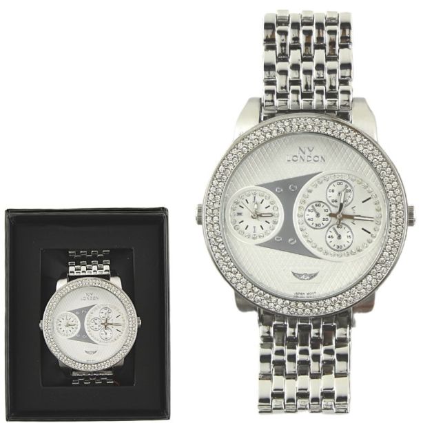 NY London Large Round Metal Bracelet Watch silver - Shop-Tetuan