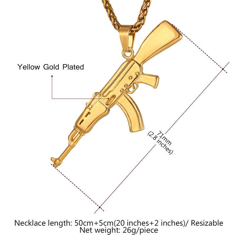 AK-47 Rifle Necklace steel/gold - Shop-Tetuan