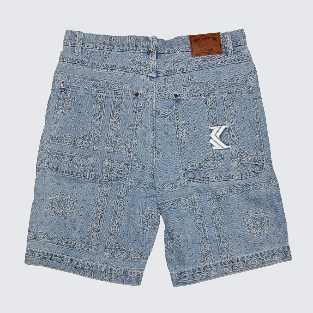 Karl Kani OG Paisley Denim Shorts bleached blue - Shop-Tetuan