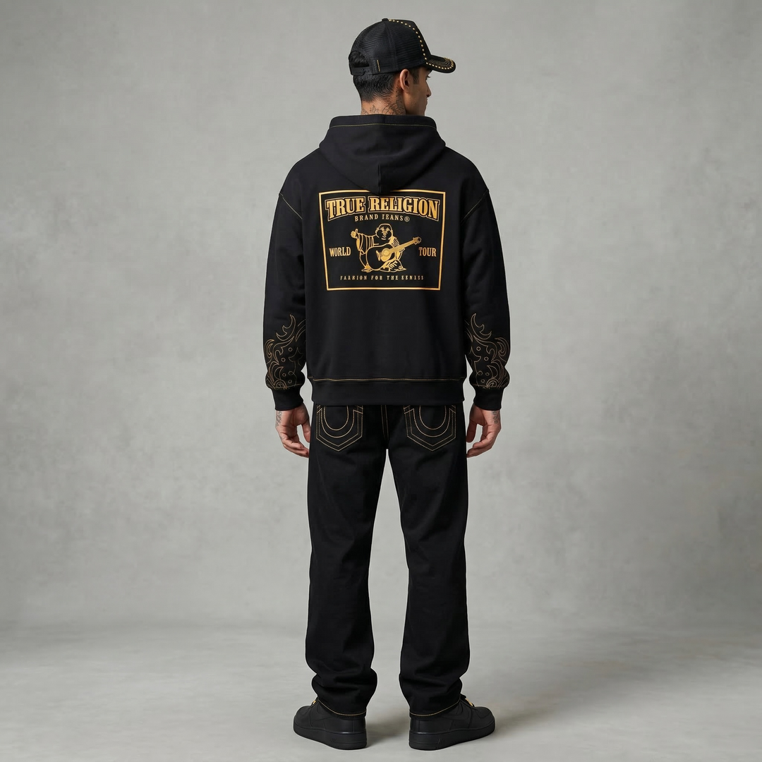 True Religion Rodeo Big T Boxy Zip Hoodie jet black - Shop-Tetuan