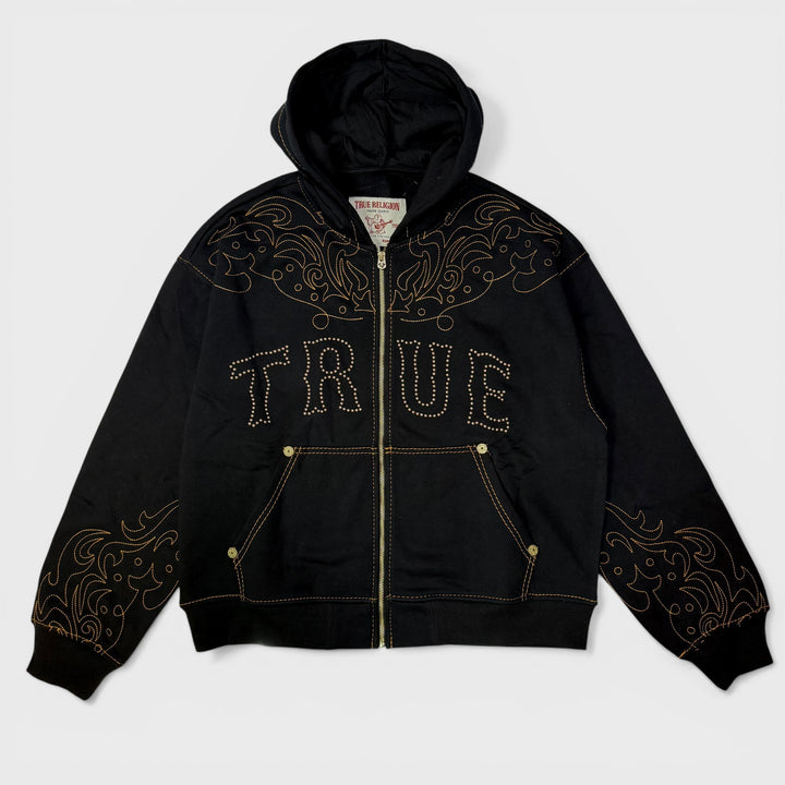 True Religion Rodeo Big T Boxy Zip Hoodie jet black - Shop-Tetuan