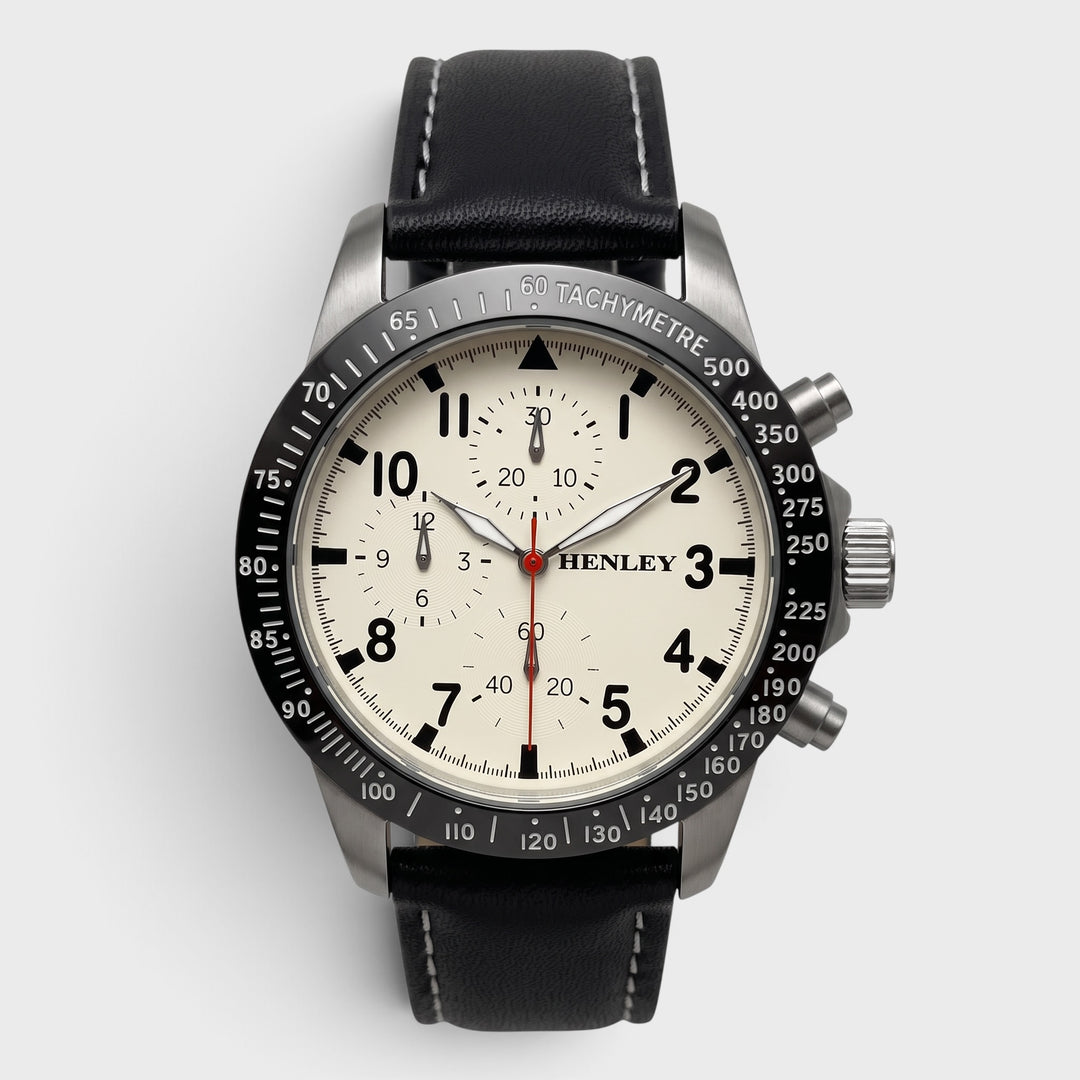 Henley Leather Strap Sport Watch black/white