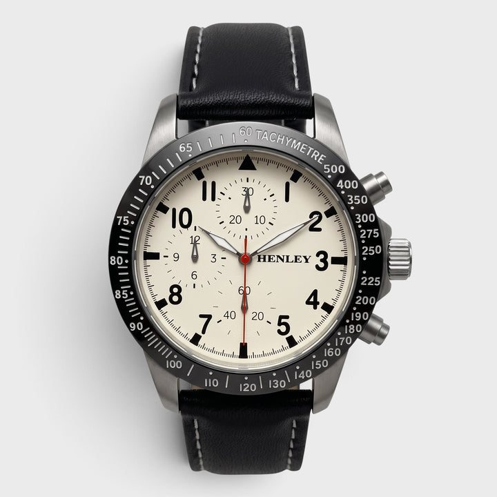 Henley Leather Strap Sport Watch black/white