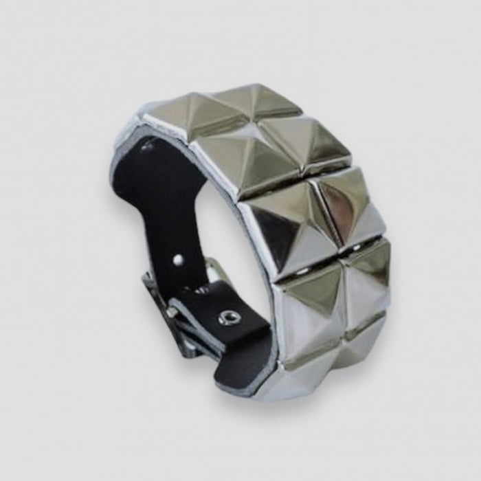 2 Row Pyramid Leather Wristband black - Shop-Tetuan
