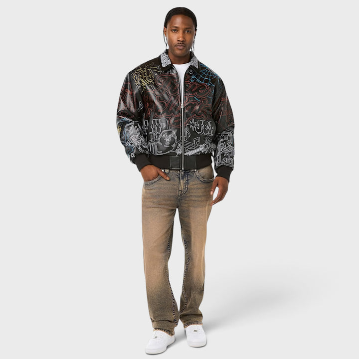 True Religion Trophy Retro Bomber Jacket jet black