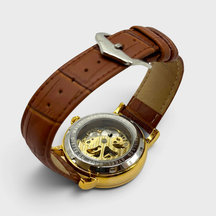 Longbo Automatic Leather Strap D5 Watch gold/Brown
