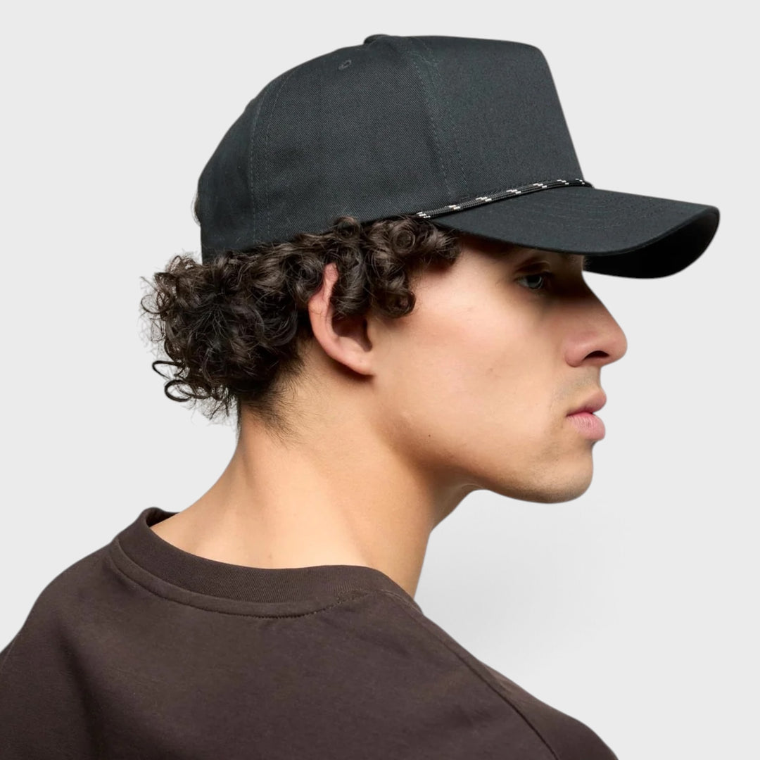 Yupoong Classics Retro Cotton Blend 5-Panel Snapback with Braided Rope black - Shop-Tetuan
