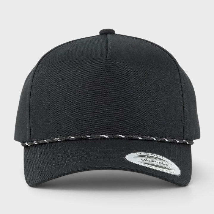 Yupoong Classics Retro Cotton Blend 5-Panel Snapback with Braided Rope black - Shop-Tetuan