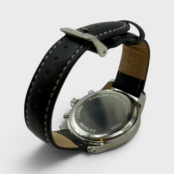 Henley Leather Strap Sport Watch black/white