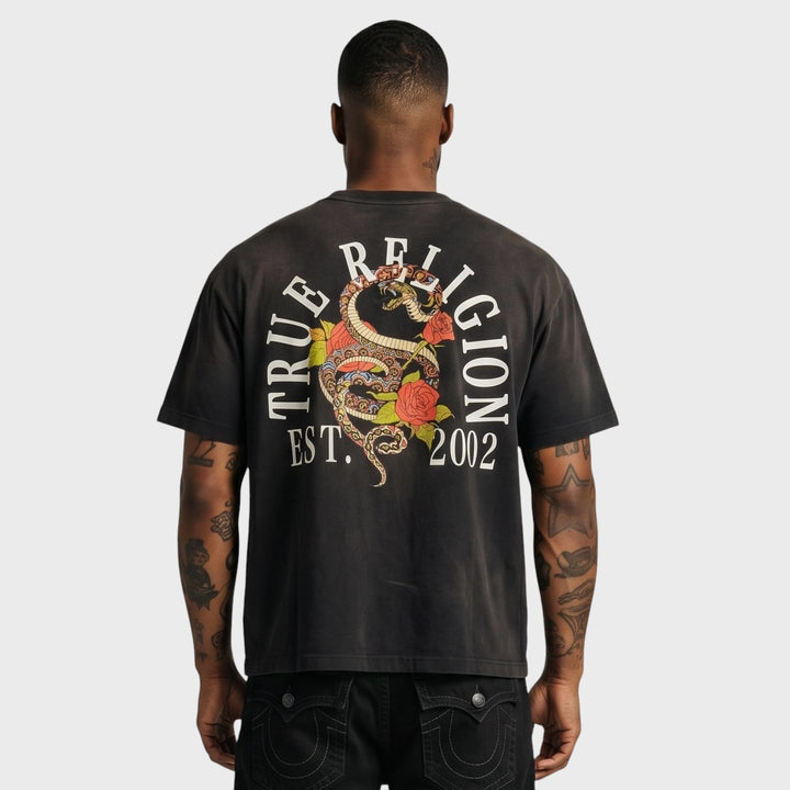 True Religion Floral Snake Oversized tee jet black - Shop-Tetuan
