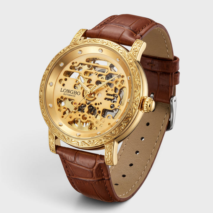 Longbo Automatic Leather Strap D5 Watch gold/Brown