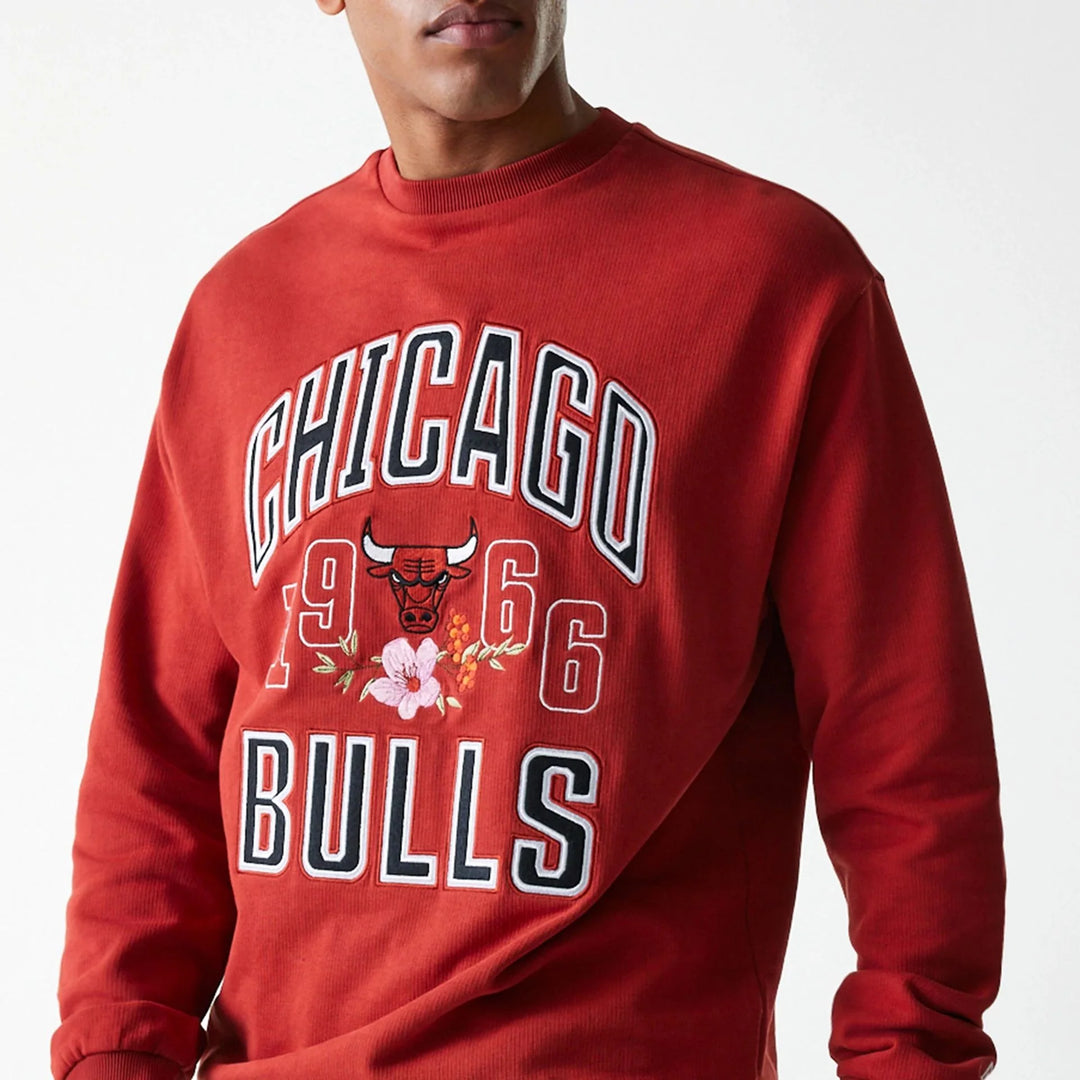 New Era NBA Floral Oversized Crew Neck Sweater Chicago Bulls red